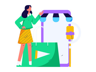 Holiday shopping people doing e-commerce online shopping flat vector concept operation hand drawn illustration
