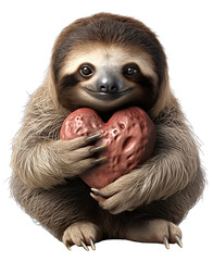 Fototapeta premium Cute Sloth Holding Heart-Shaped Chocolate - Valentine's Day, Transparent White Background PNG