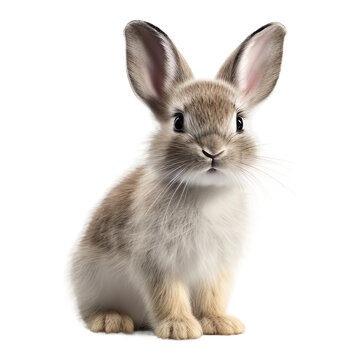 Portrait of rabbit sitting, isolated on transparent of white background