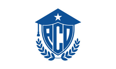 ACO three letter iconic academic logo design vector template. monogram, abstract, school, college, university, graduation cap symbol logo, shield, model, institute, educational, coaching canter, tech