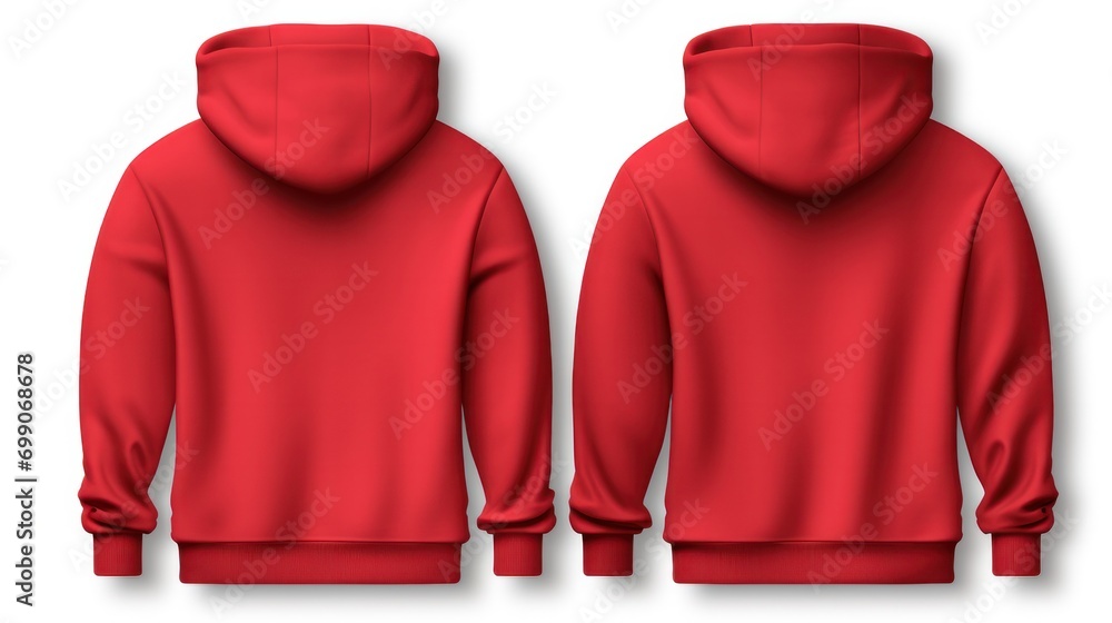 Wall mural Set of red front and back view tee hoodie hoody sweatshirt on transparent background cutout, PNG file. Mockup template for artwork graphic design - Wall murals