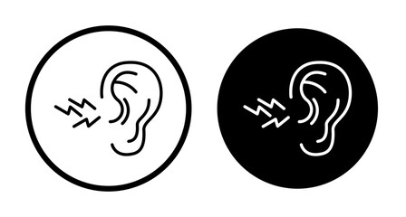 Tinnitus awareness icon set. human ear unclear sound vector symbol in black filled and outlined style. - obrazy, fototapety, plakaty