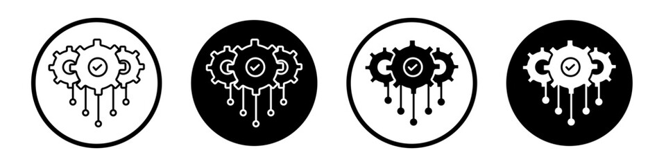 Automation and optimization icon set. operation process optimize sign. effective production system technology vector symbol in black filled and outlined style. - obrazy, fototapety, plakaty