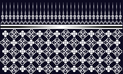 Black background, Thai pattern and white seamless flower pattern.