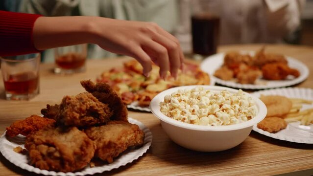 Close up of foods and dinks for celebrate the party with friends. Happy and joyful in holiday weekend and festival.