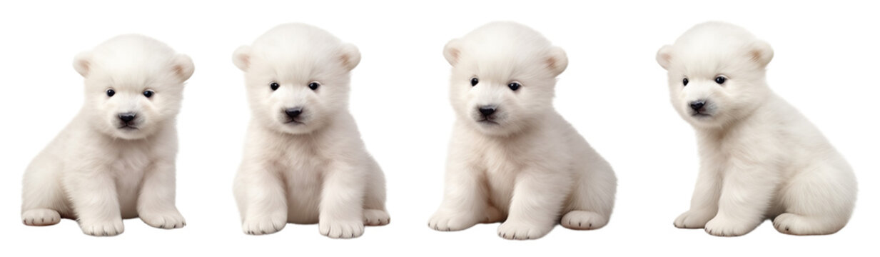 Set of Baby cute polar bear multi pose, isolated on transparent of white background