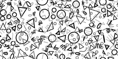 Line Fun Vintage Texture. Line Abstract Banner. Simple Plus Ornament. Flat Seamless Design. Fun Memphis Concept. Round Geometric Shape. Funky Monochrome Wallpaper Angle. Modern Set Ornament Background