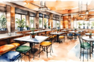 Fototapeta na wymiar painting of interior of restaurant