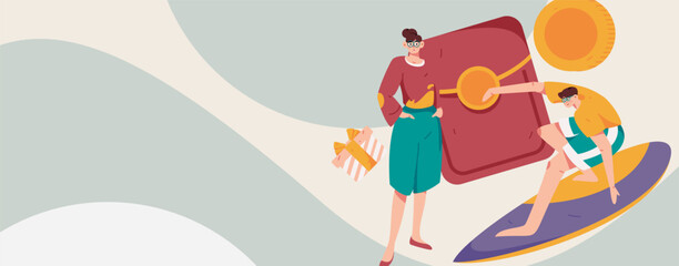 Holiday shopping people doing e-commerce online shopping flat vector concept operation hand drawn illustration
