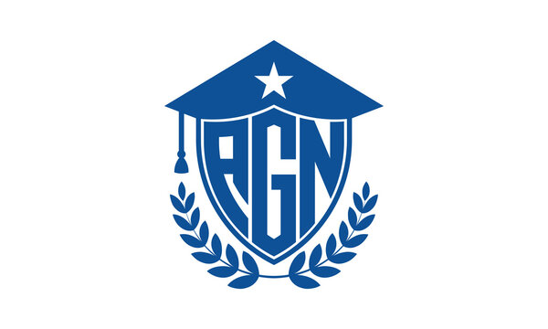 AGN three letter iconic academic logo design vector template. monogram, abstract, school, college, university, graduation cap symbol logo, shield, model, institute, educational, coaching canter, tech