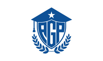 AGP three letter iconic academic logo design vector template. monogram, abstract, school, college, university, graduation cap symbol logo, shield, model, institute, educational, coaching canter, tech
