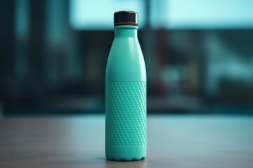 Blue water bottle or thermos for sports. Generative AI