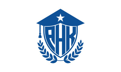AHK three letter iconic academic logo design vector template. monogram, abstract, school, college, university, graduation cap symbol logo, shield, model, institute, educational, coaching canter, tech