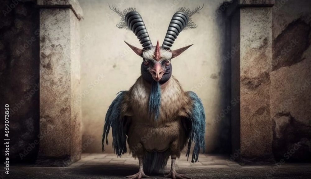 Poster pictorial representation of an unusual chicken adorned with intricate details - ai generative