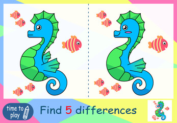 children's educational game. logic game. coloring book. find the difference. sea ​​Horse