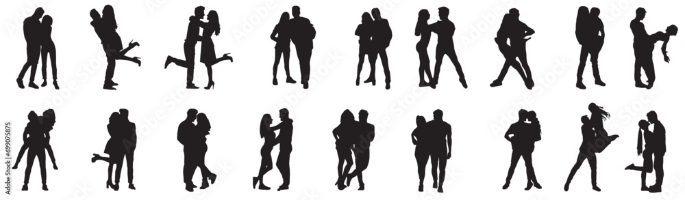 Wall mural silhouettes of romantic loving couples.