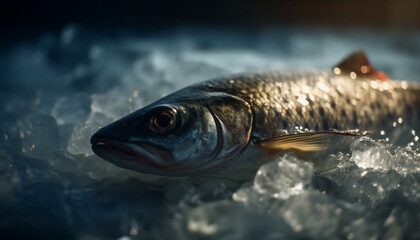 Underwater fish catch, fresh seafood, nature beauty in one image generated by AI