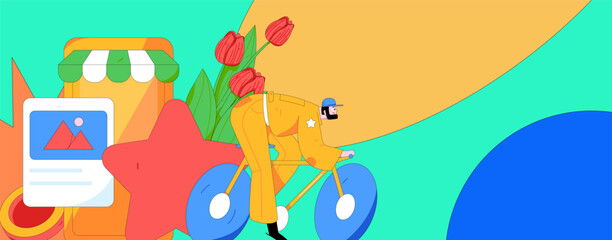 Holiday shopping people doing e-commerce online shopping flat vector concept operation hand drawn illustration
