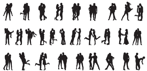 Silhouette of couple. Happy couple silhouette ontransparent background. 