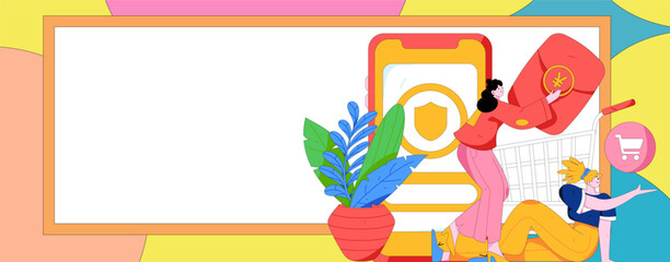 Holiday shopping people doing e-commerce online shopping flat vector concept operation hand drawn illustration
