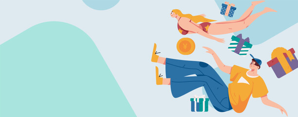 Holiday shopping people doing e-commerce online shopping flat vector concept operation hand drawn illustration
