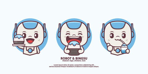 Fototapeta premium cute design cartoon robot with korean dessert bingsu
