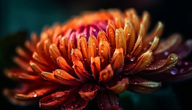 Close up of a vibrant, wet gerbera daisy in a formal garden generated by AI