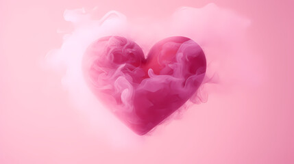 Obraz premium Pink smokey heart on pink background, Valentine's Day background