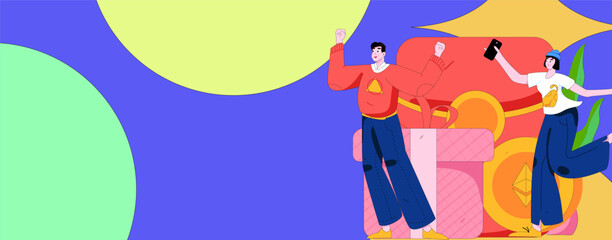 Holiday shopping people doing e-commerce online shopping flat vector concept operation hand drawn illustration
