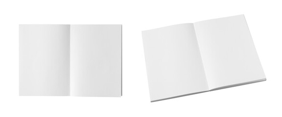Set of white notebook clippings with overhead and diagonal angle spreads - obrazy, fototapety, plakaty