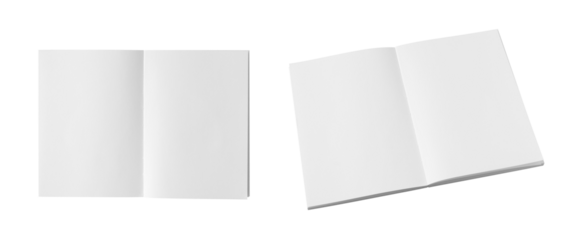 Set of white notebook clippings with overhead and diagonal angle spreads