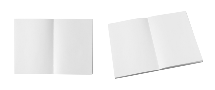 Set of white notebook clippings with overhead and diagonal angle spreads