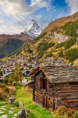 Zermatt, Switzerland With Old Farmhouses Under the Matterhorn