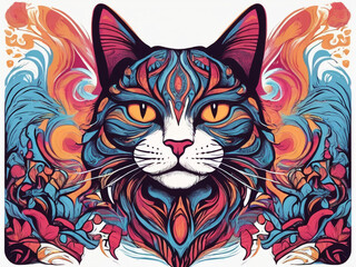Psychedelic Cat A Vibrant Journey through Vector Graphic Design
