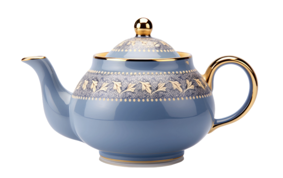 Tea Tradition Ceramic Teapot Featuring a Classic Teardrop Silhouette on a White or Clear Surface PNG Transparent Background.