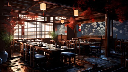 Fototapeta na wymiar Interior of a Japanese restaurant.