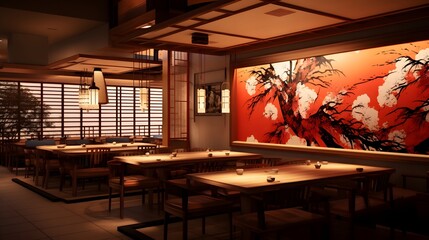 Interior of a Japanese restaurant. - obrazy, fototapety, plakaty