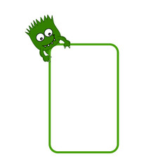 Little smiling green disease in billboard with green frame on white background - vector