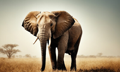 Fototapeta na wymiar Fantasy Illustration of a wild elephant. Digital art style wallpaper background.
