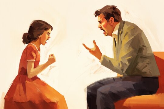 illustration of a man an woman arguing , angry at each other