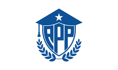 APP three letter iconic academic logo design vector template. monogram, abstract, school, college, university, graduation cap symbol logo, shield, model, institute, educational, coaching canter, tech