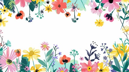 Vector flowers illustration arranged on the border frame with white copy space floral background