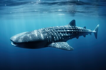 An image capturing the serene coexistence of a whale shark and other marine life within a coral reef, a testament to the delicate balance that supports the underwater worl