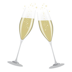 Happy new year with two glasses of champagne