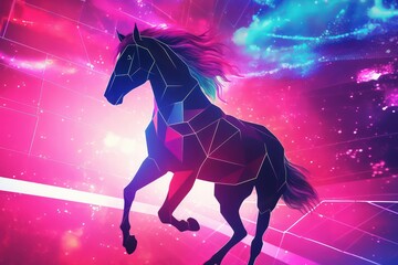 A unicorn surrounded by swirling sparkles, illustrating its association with magic and the ethereal qualities it embodie - obrazy, fototapety, plakaty