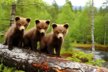 A group of cute bear cubs huddled together, highlighting their adorable togetherness and the sense of companionship among young bear