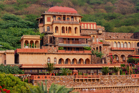 Neemrana Fort Palace - 15th century Fort located in Neemrana in Alwar Rajasthan India. Old medieval Fort-Palace built on Aravalli hills. Perfect weekend getaway from Delhi. Famous Luxury Resort India.