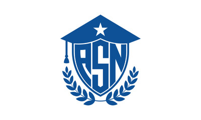 ASN three letter iconic academic logo design vector template. monogram, abstract, school, college, university, graduation cap symbol logo, shield, model, institute, educational, coaching canter, tech