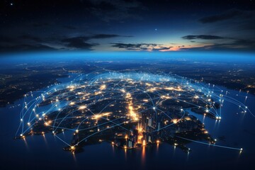 communication, connect, connection, digital, network, technology, wireless, energy, online, smart. modern city with wireless network connection. wireless network with city background at night. - obrazy, fototapety, plakaty