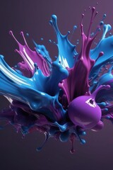 Blue and purple liquids, splash art, vertical composition - obrazy, fototapety, plakaty